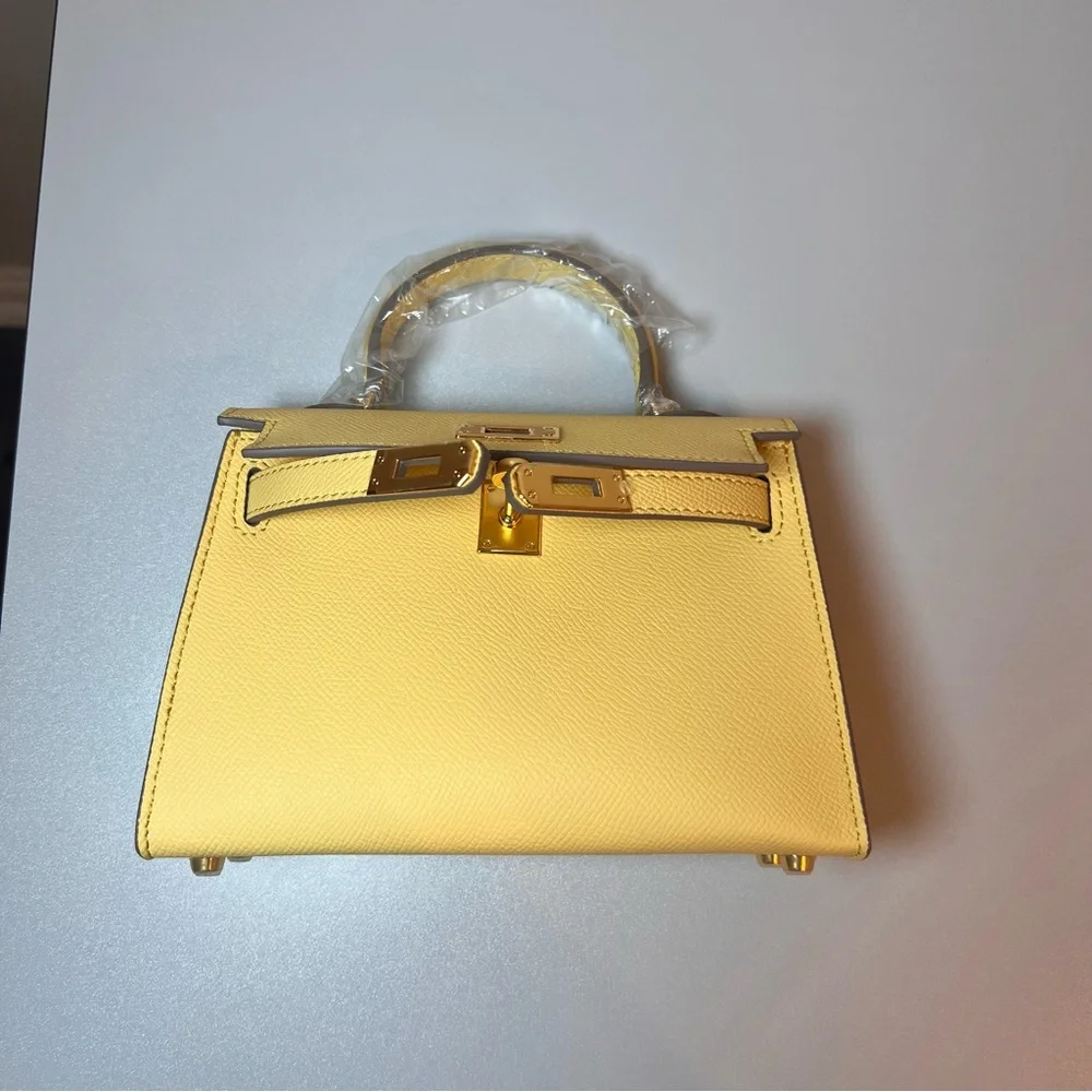 Genuine Epsom Leather mini handbag with shoulder strap featuring Gold hardware - Picture 11 of 15